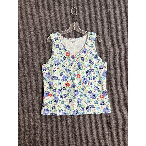 Croft & Barrow Womens Tank Top Plus Size 1X Floral Multi Color V Neck Stretch - Picture 1 of 7